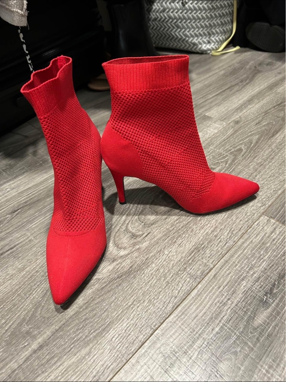 DSW Red Knit Pointed-Toe Sock Ankle Boots